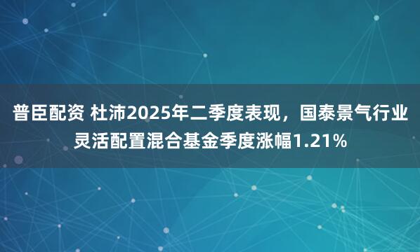 普臣配资 杜沛2025年二季度表现，国泰景气行业灵活配置混合基金季度涨幅1.21%